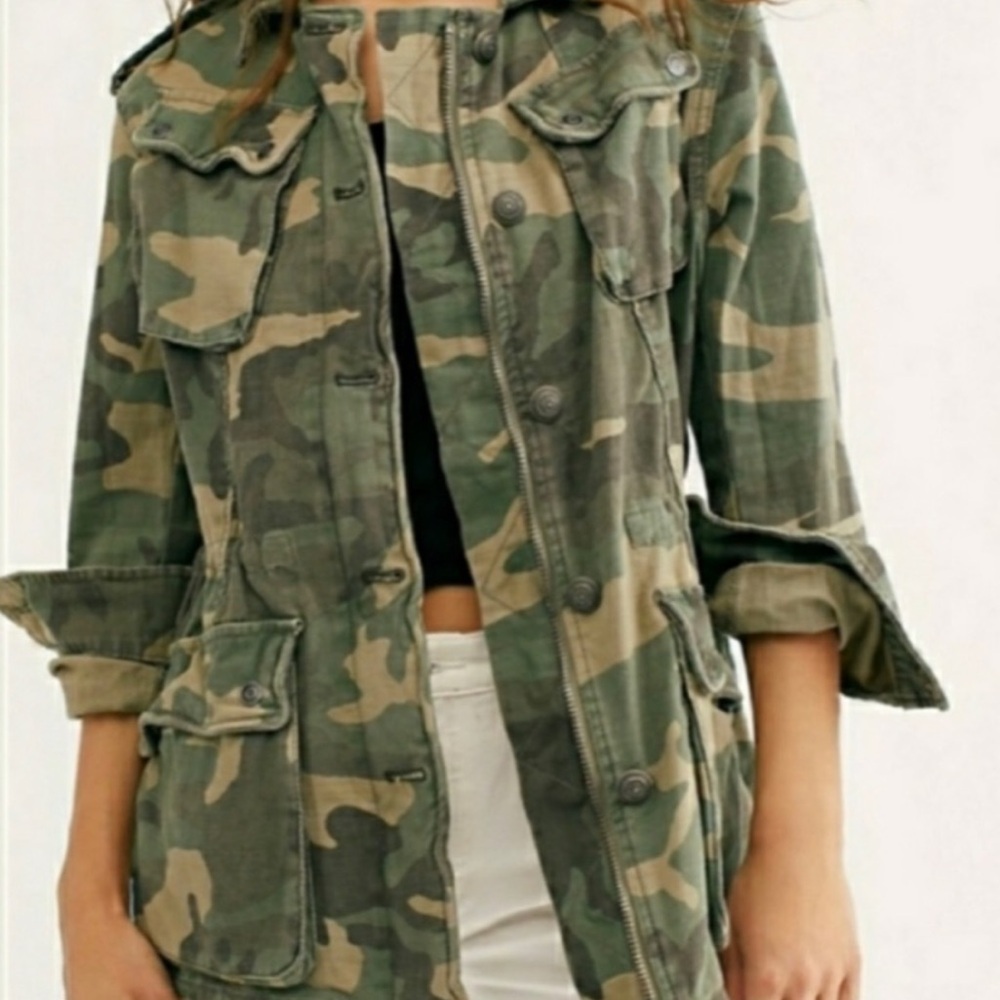 Free People Not Your Brother’s Surplus Camo Camouflage Cargo Military Jacket - Picture 7 of 12